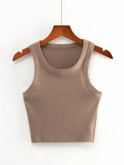 Dozw Teen Knit Crop Tank Top Elastic Sleeveless Cropped