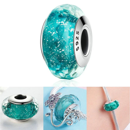 Colorful Flower Murano Glass Charm 925 Sterling Silver Top Rated DIY Jewelry for Bracelets and Necklaces LLZ008-GN