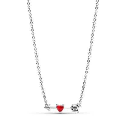925 Sterling Silver Necklace with Colorful Bow Tie and Red Heart Zircon Pendant Classic Fashion Charm for Women