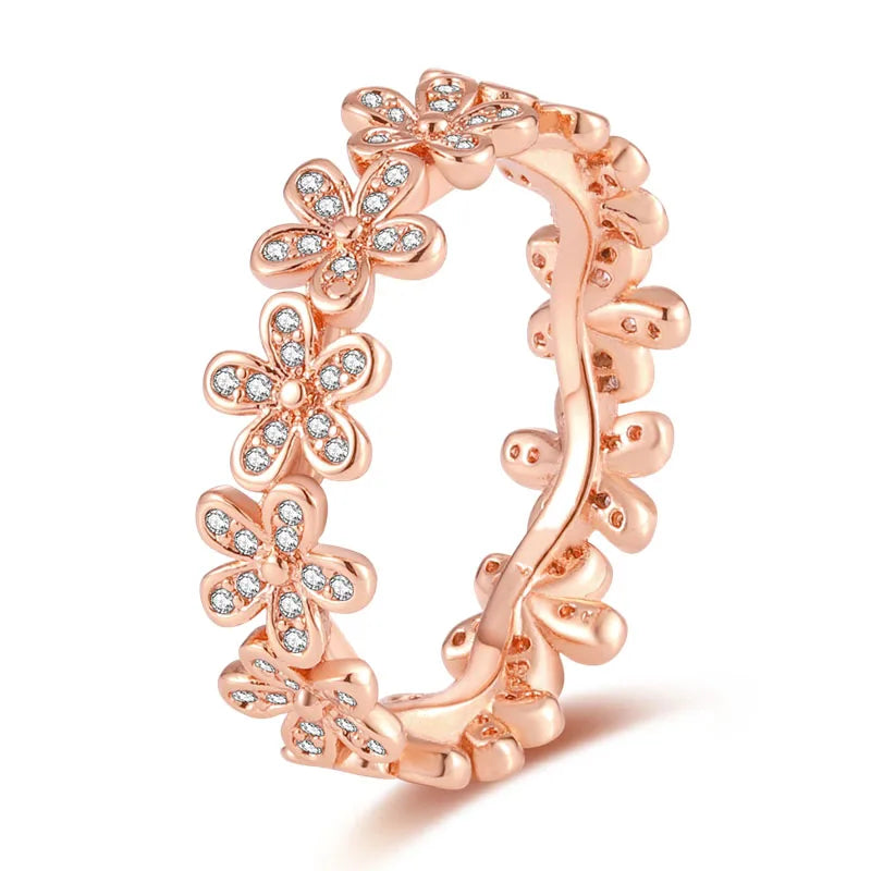 Silver Plated Luxury Stackable Ring with Real Zircon Flower Design for Women's Engagement and Wedding Parties APTR002