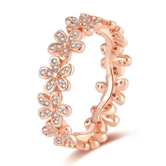 Silver Plated Luxury Stackable Ring with Real Zircon Infinite Flower Design for Women's Engagement and Wedding Celebrations PTR001