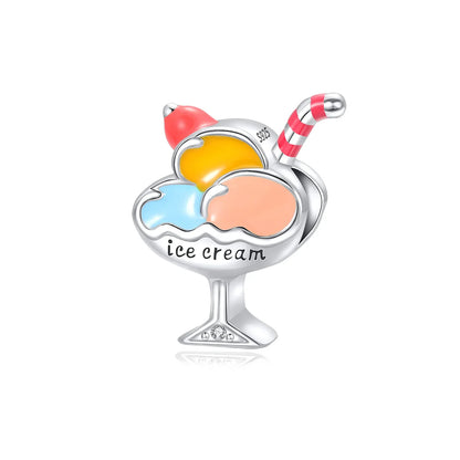 925 Sterling Silver Summer Charms Beads Ice Cream Fruit Candy Cake Zircon DIY Jewelry for Necklace and Bracelet Gifts