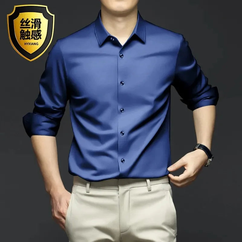 S-5XL Men's Long Sleeve Non Iron Wrinkle Resistant White Shirt Royal blue