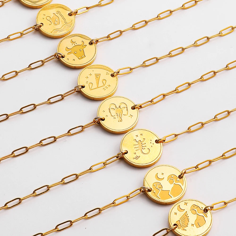 Vintage Zodiac Sign Charm Bracelet for Women - Stainless Steel Horoscope Jewelry 2023