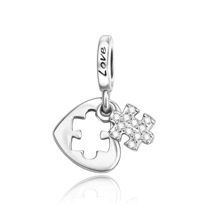 Original 925 Sterling Silver Heart Star Hot Air Balloon Puzzle Charms with Zircon for DIY Necklace and Bracelet Jewelry Gift