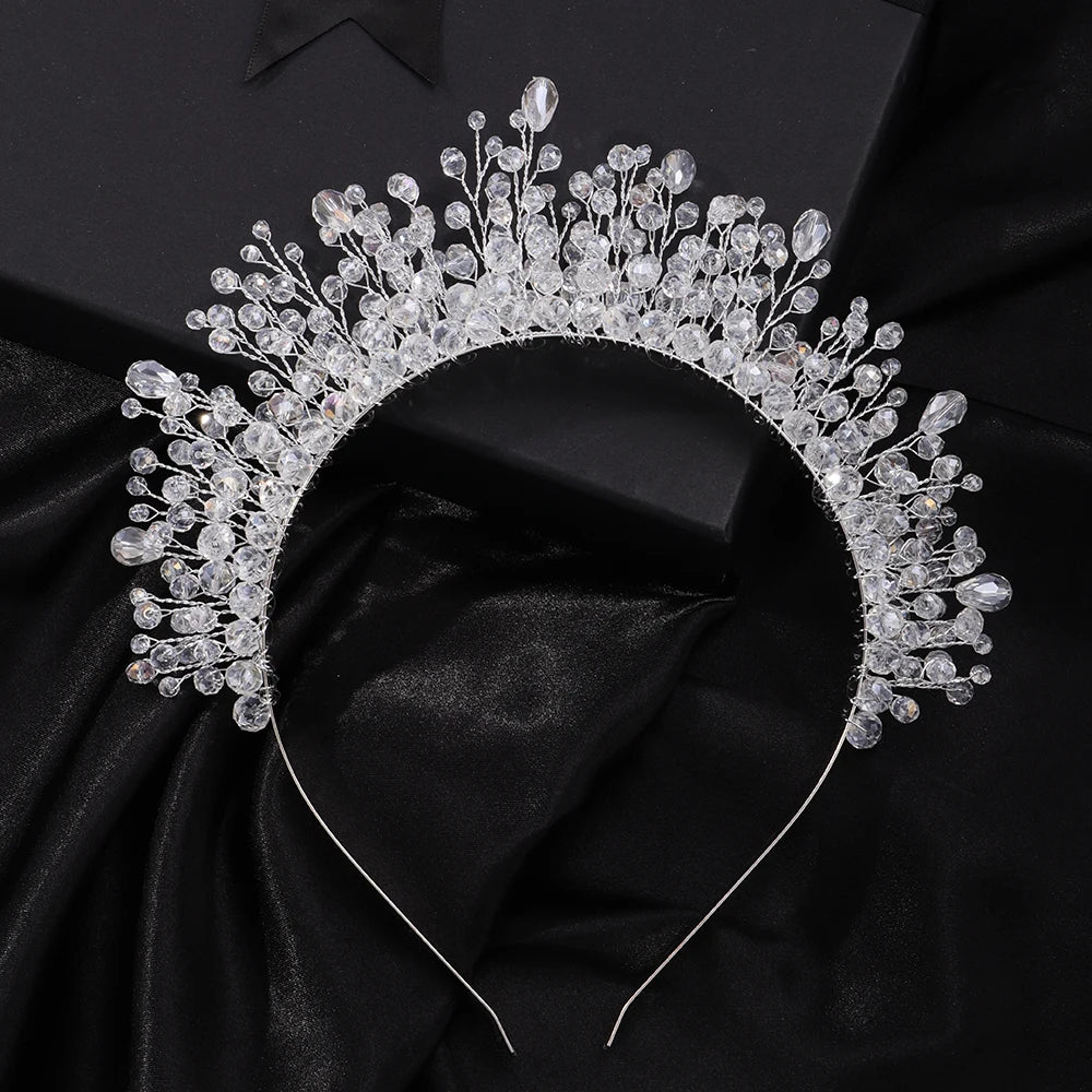 Luxury Crystal Bridal Crown Headband with Silver Diamonds Handmade Wedding Hair Accessories for Elegant Brides and Bridesmaids
