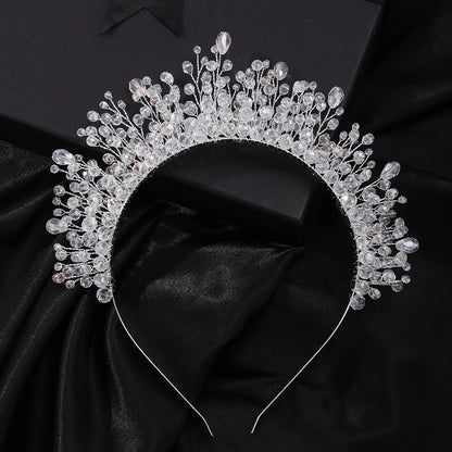 Luxury Crystal Bridal Crown Headband with Silver Diamonds Handmade Wedding Hair Accessories for Elegant Brides and Bridesmaids
