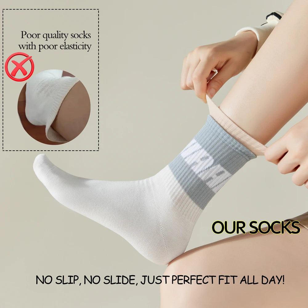 5 Pairs Colorful Breathable Cotton Mid Calf Athletic Socks