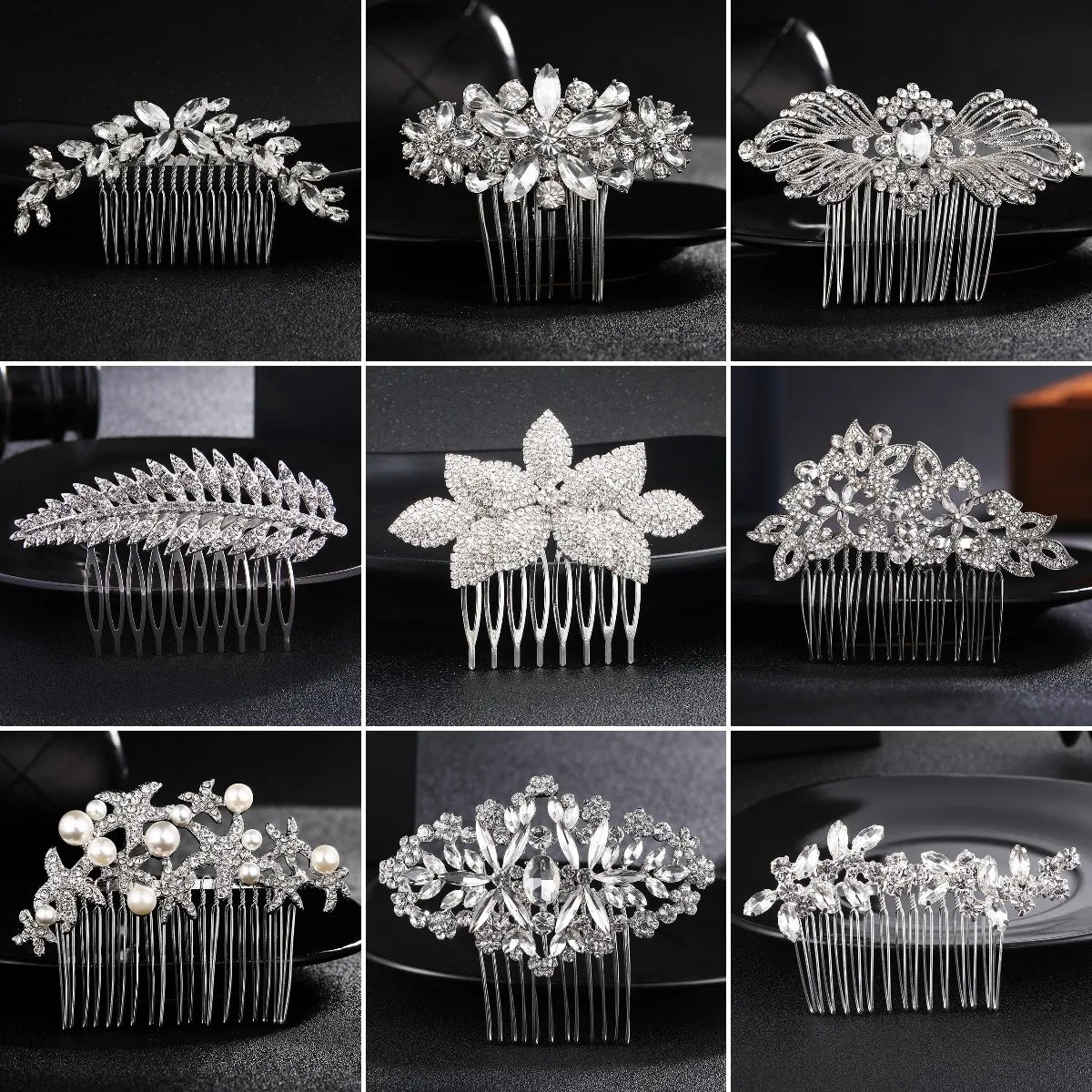 Efily Classic Silver Wedding Hair Combs - Crystal Rhinestone Bridal Accessories