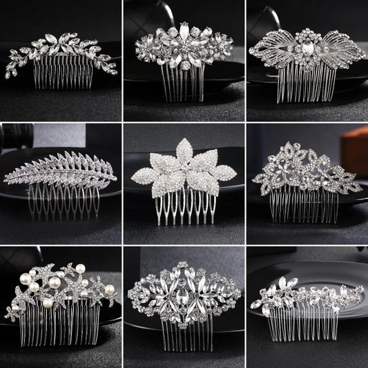 Efily Classic Silver Wedding Hair Combs - Crystal Rhinestone Bridal Accessories