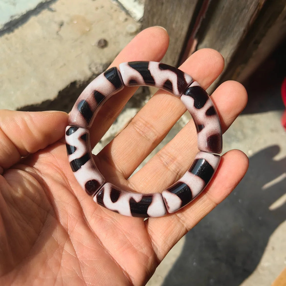 Vintage Leopard Print Acrylic Bamboo Stretch Bracelet for Women Fashion Jewelry 2025