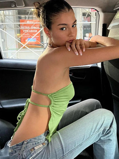 Dozw Backless Crop Top Women Strapless Trendy Open Back