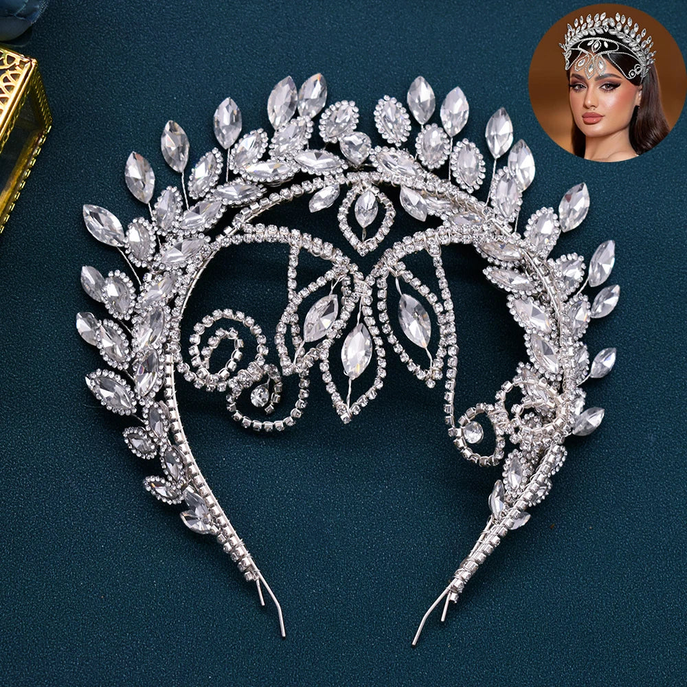 Elegant Rhinestone Wedding Tiara Silver Crystal Bride Headband