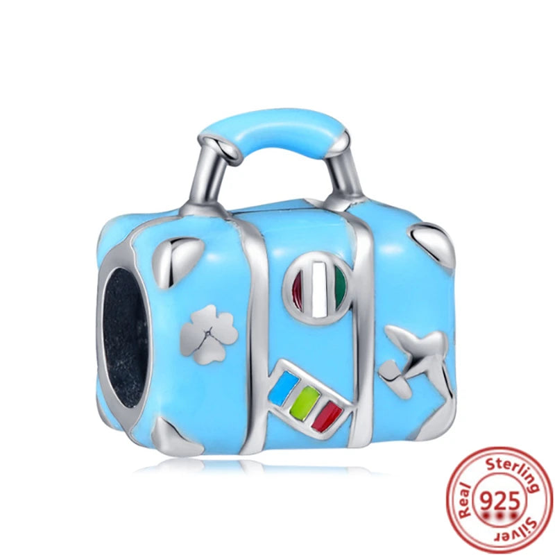 925 Sterling Silver Travel-Themed Charm Beads for Bracelets Y406