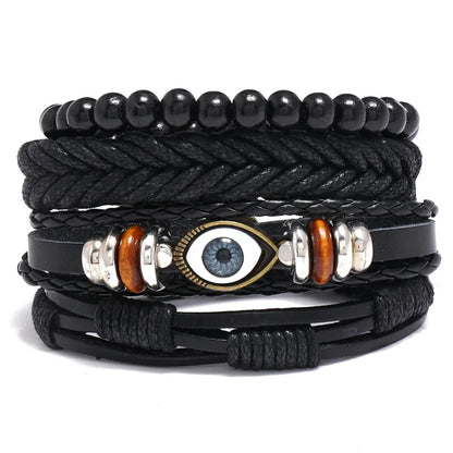 ZORCVENS Men's Handmade Braided Leather Bracelet Set - Vintage Black Punk Fashion Gift
