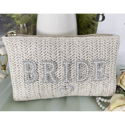 Elegant Beach Bride White Pearls Handbag with Bow for Bridal Shower and Honeymoon