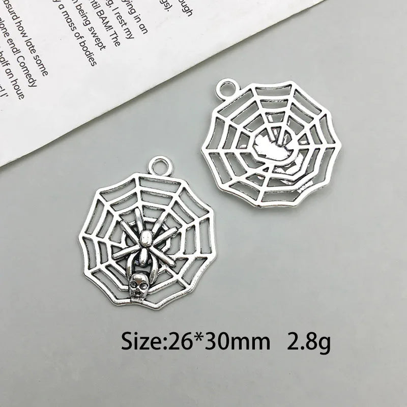 Antique Silver Spider Charms Set for DIY Halloween Jewelry Crafting