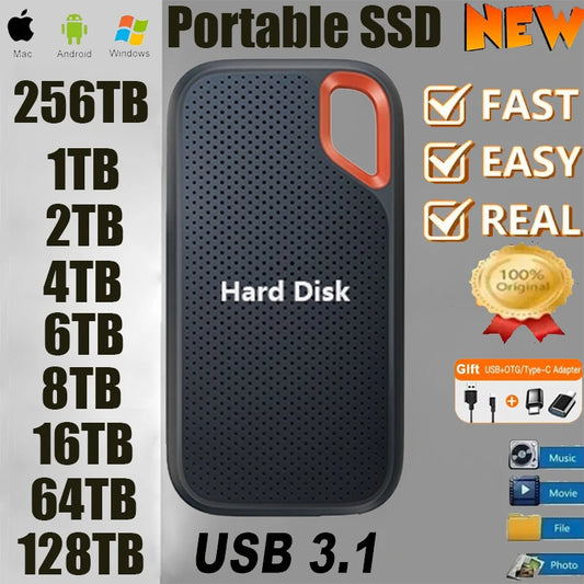 Portable External Solid State Drive 1TB 2TB USB 3.1 Type-C High Speed SSD Storage for PC Mac and Phone