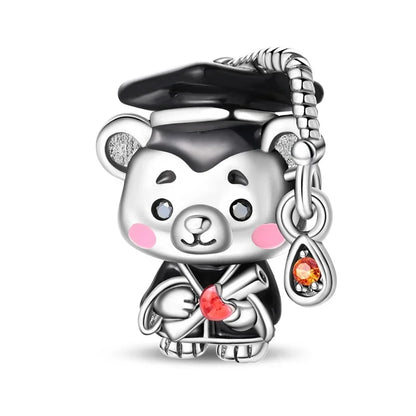 925 Sterling Silver Graduation Mortarboard Charm with Zircon Beads for DIY Bracelet Fine Jewelry Gift