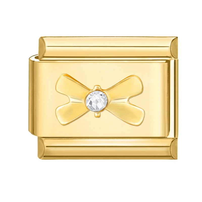 Golden 3D Bow Crown Flowers Pearl Charms for 9mm Italian Bracelet Stainless Steel DIY Jewelry