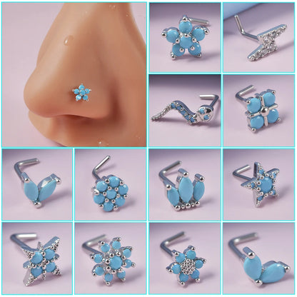 Turquoise Marquise Gem Sunflower Nose Bone Stud 20g Stainless Steel Piercing Jewelry