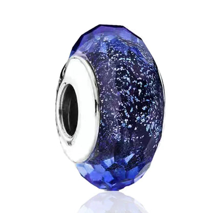 925 Sterling Silver Cosmic Rainbow Murano Glass Beads with Flower and Leaf Charms for DIY Women Jewelry