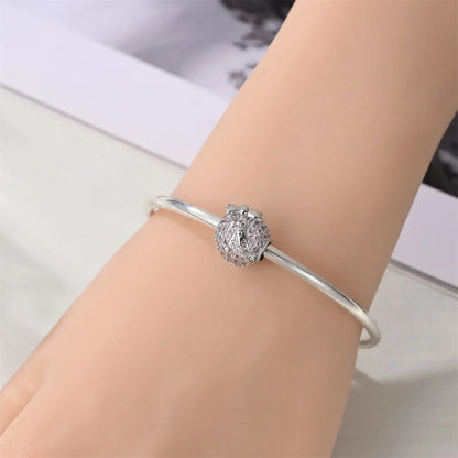 925 Sterling Silver Heart Blooming Rose Full Diamond Zircon Charms Pendant Beads for Bracelets and Necklaces