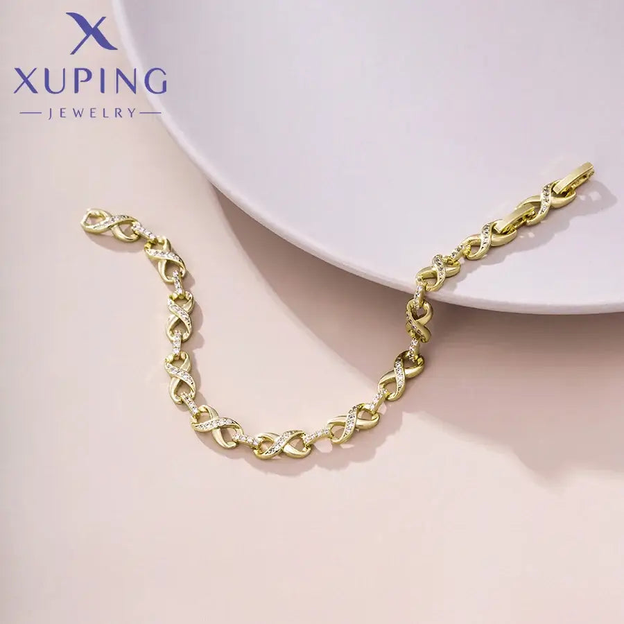 Xuping Jewelry Romantic Gold Charm Bracelet 19cm Light Yellow Gold Color 17-19cm WHITE