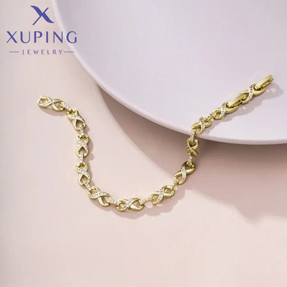 Xuping Jewelry Romantic Gold Charm Bracelet 19cm Light Yellow Gold Color 17-19cm WHITE