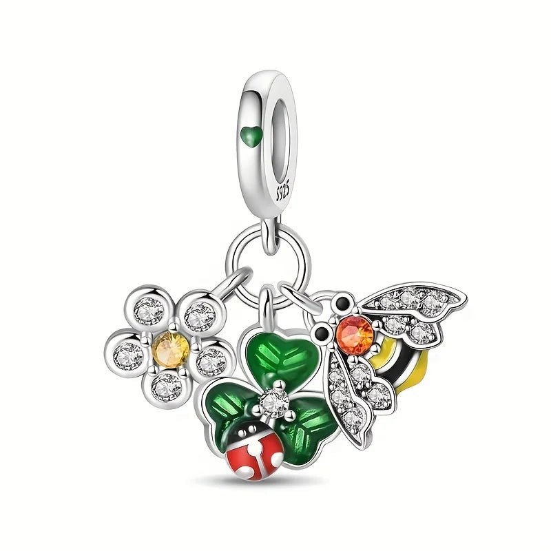 Green Monstera Leaf Charm 925 Sterling Silver Dangle Bracelet Jewelry for Women PAC1531