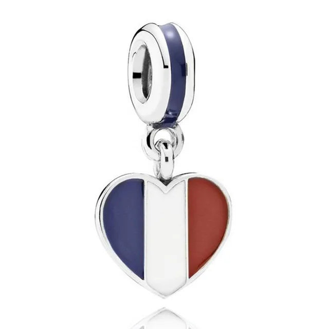 Hot Selling 925 Silver Heart Shaped Flag Pendant for European Bracelets Exquisite DIY Jewelry with Zircon