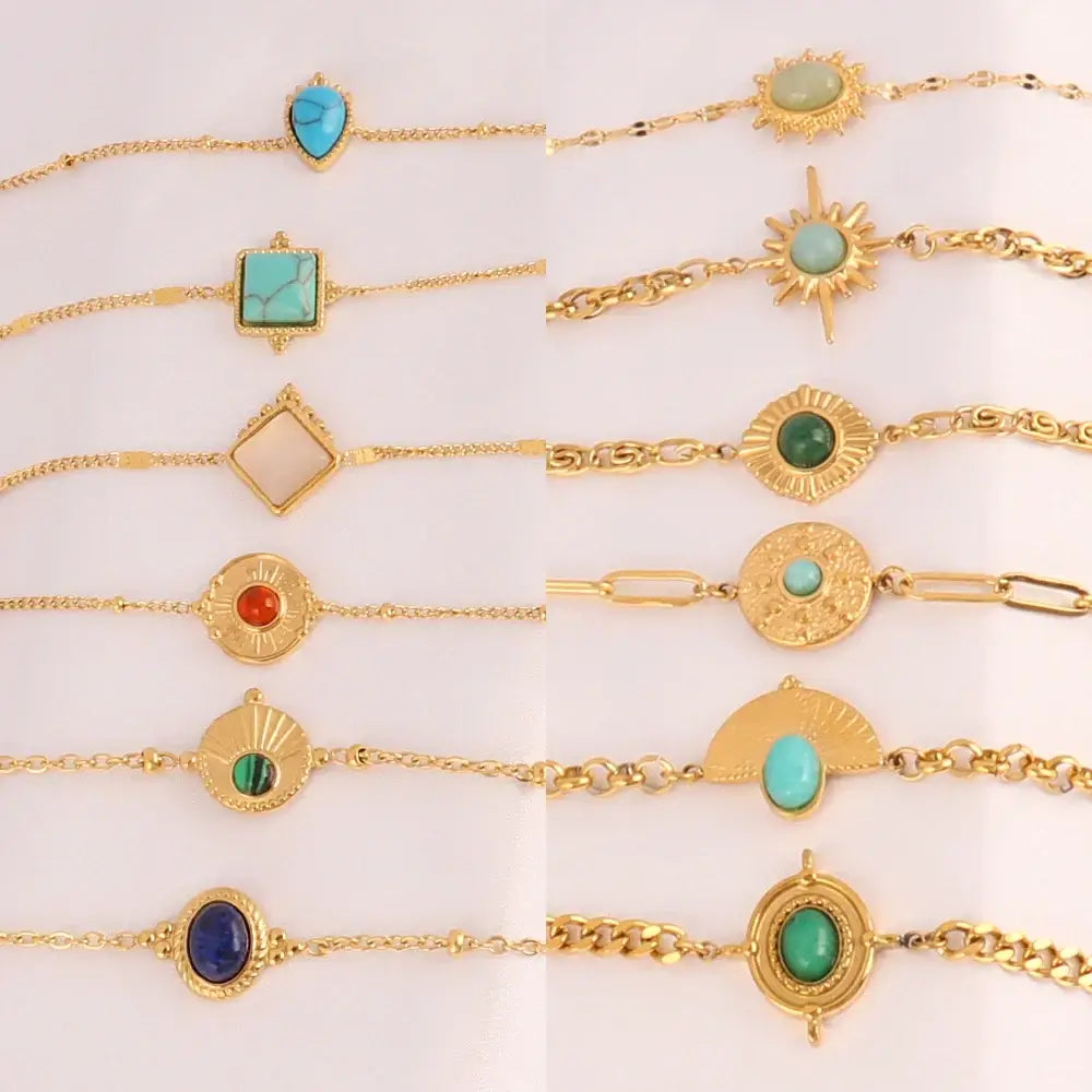 Vintage Stainless Steel Bracelet for Women with Turquoise Pendant