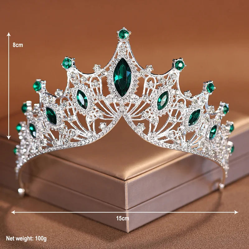 Bridal Elegance Crystal Tiara - Dazzling Silver Crown for Weddings Green