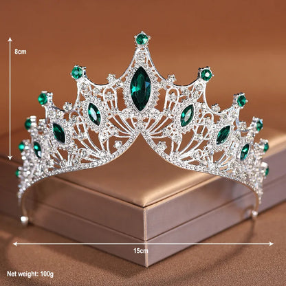 Bridal Elegance Crystal Tiara - Dazzling Silver Crown for Weddings Green