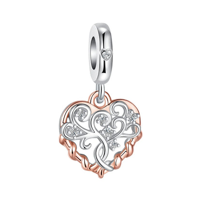 Original 925 Sterling Silver Rose Gold Snowflake Heart Fish Charms Beads for DIY Necklace and Bracelet Jewelry Gift