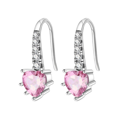 Sterling Silver Heart Zircon Hoop Earrings for Women