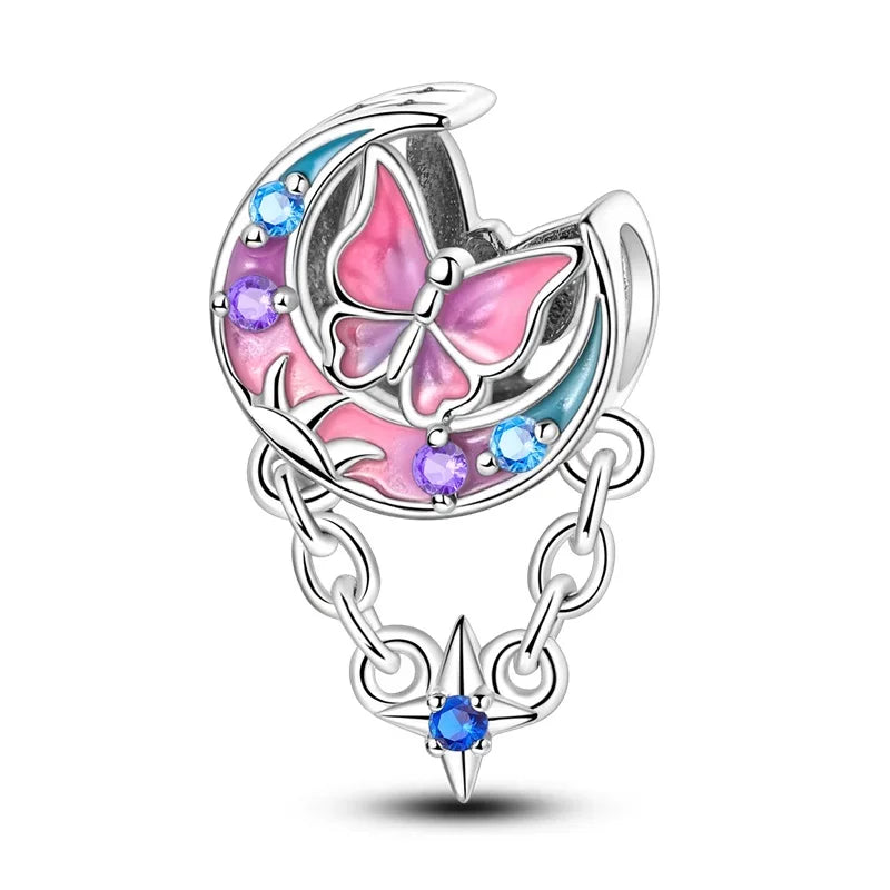 925 Sterling Silver Little Bear Butterfly Flower Fish Charms Beads for DIY Jewelry and Gift Bracelets