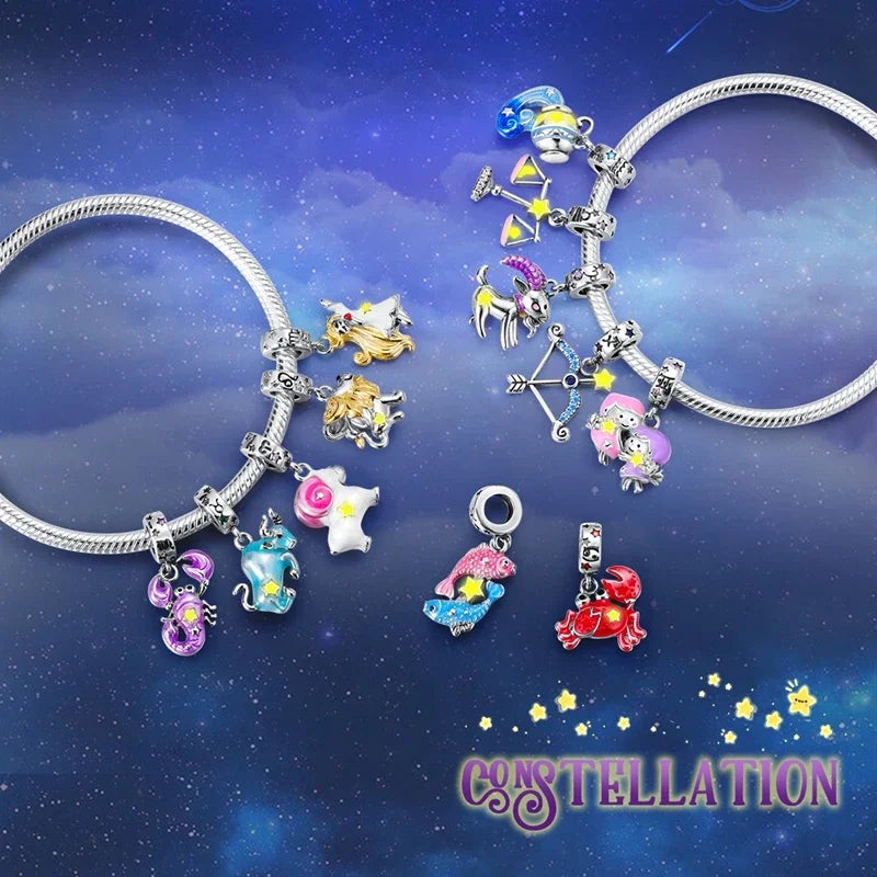 Zodiac Glow In Dark 925 Sterling Silver Charm Beads