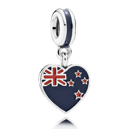 Hot Selling 925 Silver Heart Shaped Flag Pendant for European Bracelets Exquisite DIY Jewelry with Zircon