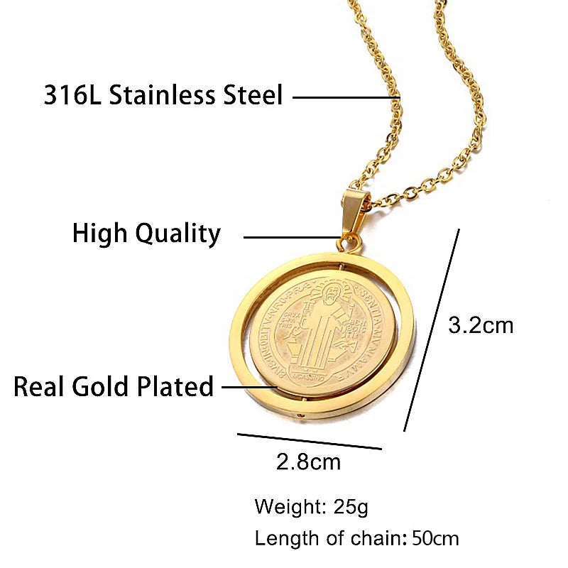 Stainless Steel St Benedict Medal Necklace for Women and Men