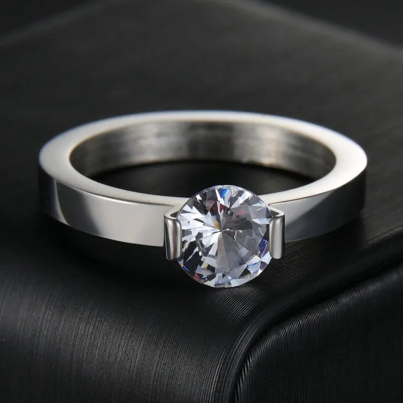 Elegant Zircon Crystal Stainless Steel Ring for Weddings and Engagements