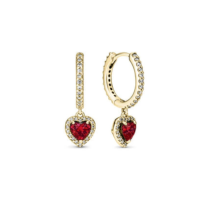 European 925 Silver Heart Shaped Earrings with Pink Red Green Zircon for Women Exquisite Holiday Jewelry Gifts