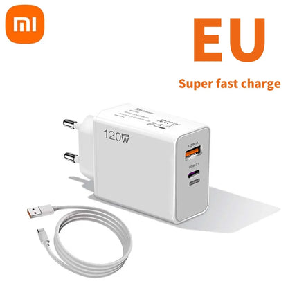Xiaomi 120W Original Turbo Fast HyperCharge Wall Charger With 6A USB Type C Cable EU US UK Compatible With Xiaomi 13 12 11 Ultra Redmi