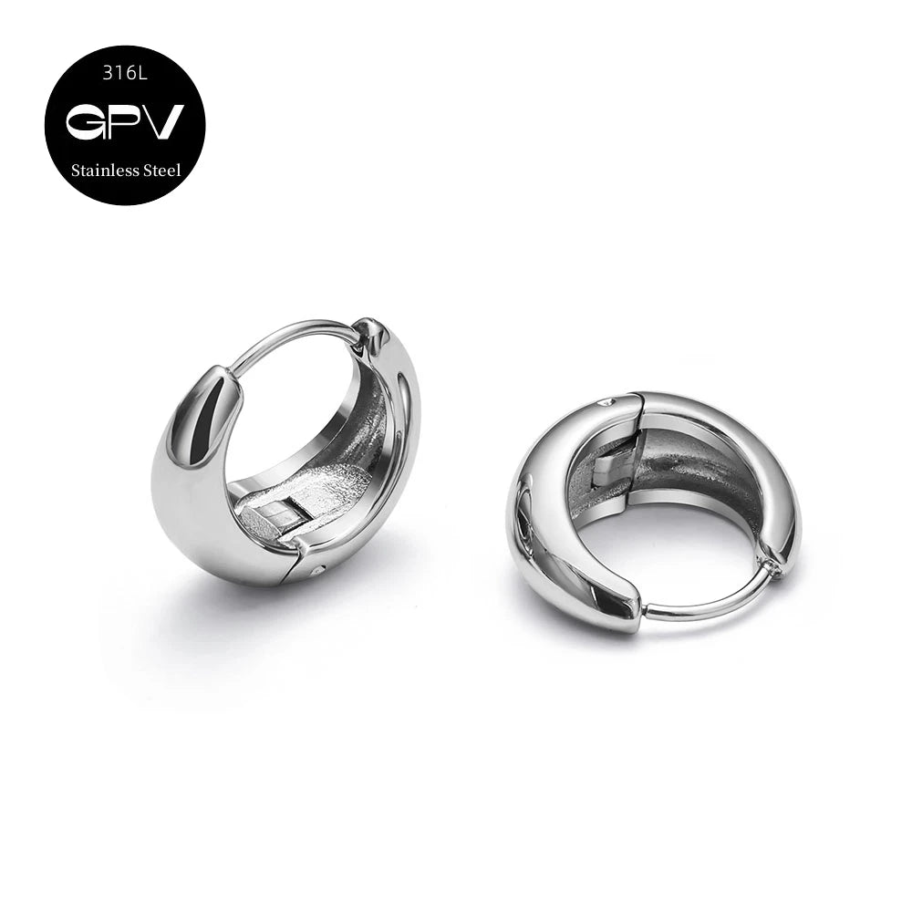 2PCS Women’s Light Luxury 316L Medical Stainless Steel Perforated Hoop Earrings
