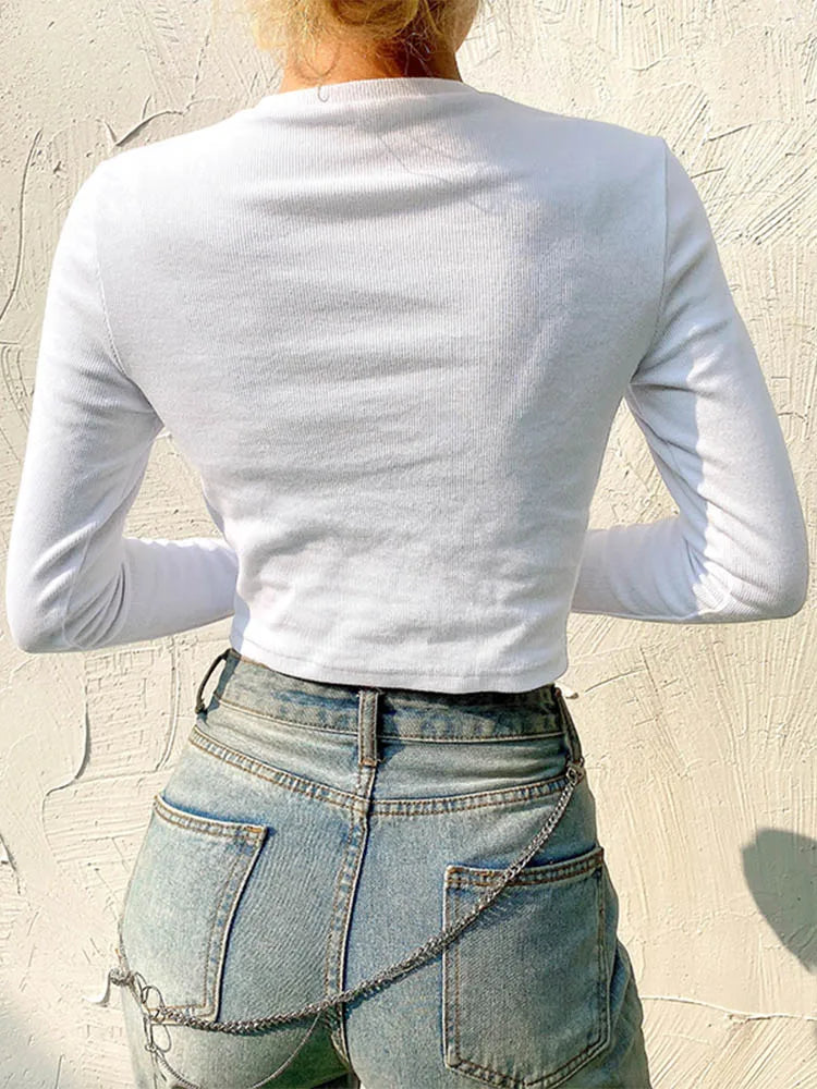 Dozw Solid White Knit Long Sleeve Top For Women Casual