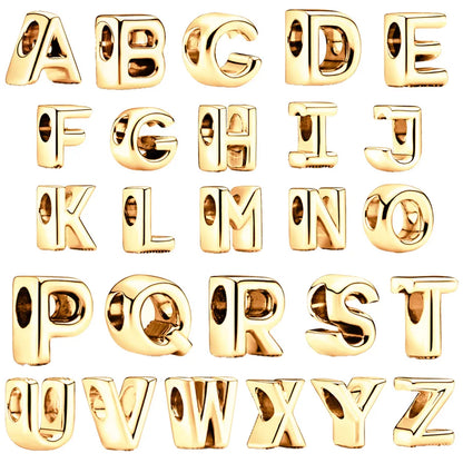 Gold Plated A To Z Alphabet Charm Beads For 925 Bracelet