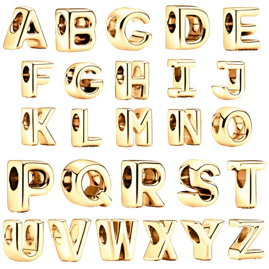 Gold Plated A To Z Alphabet Charm Beads For 925 Bracelet