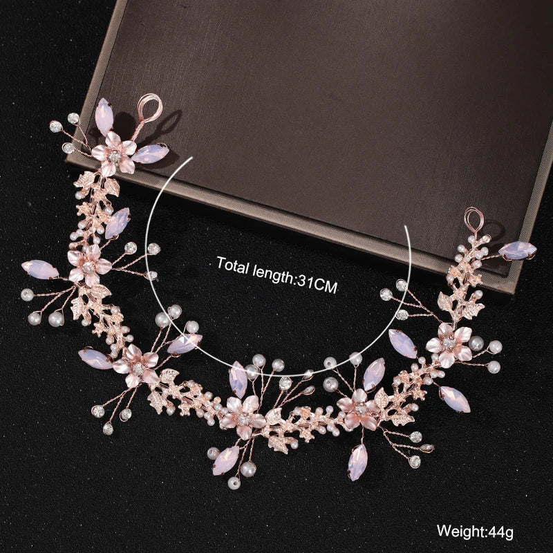 Elegant Pearl & Crystal Bridal Headband - Stunning Rhinestone Leaf Tiara for Women Rose Gold