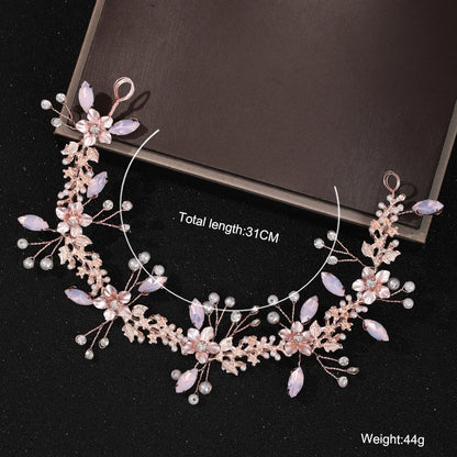 Elegant Pearl & Crystal Bridal Headband - Stunning Rhinestone Leaf Tiara for Women Rose Gold