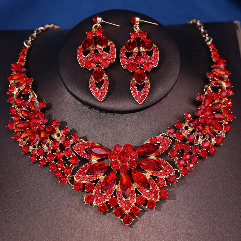 Fashionista Crystal Rhinestone Bridal Jewelry Set - Top-Rated Wedding Accessories for Women red